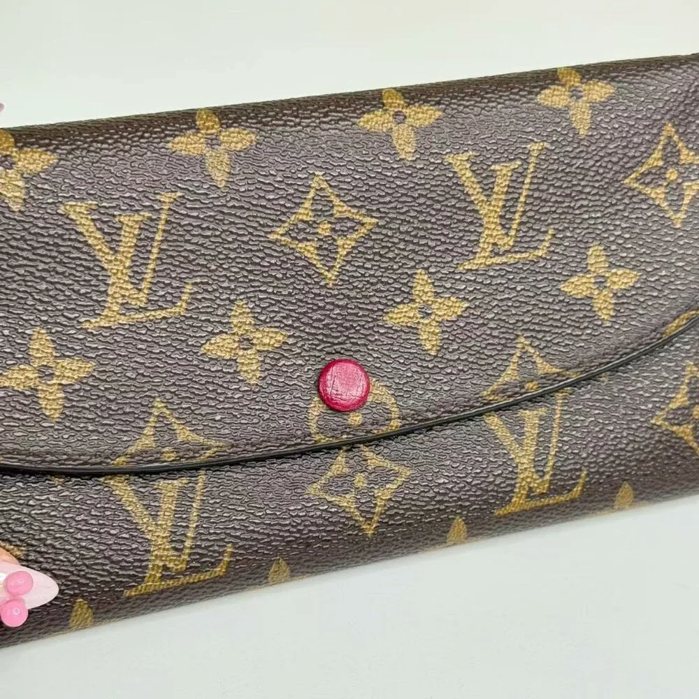 Louis Vuitton Monogram Canvas Wallet with Classic LV Pattern and Red Button